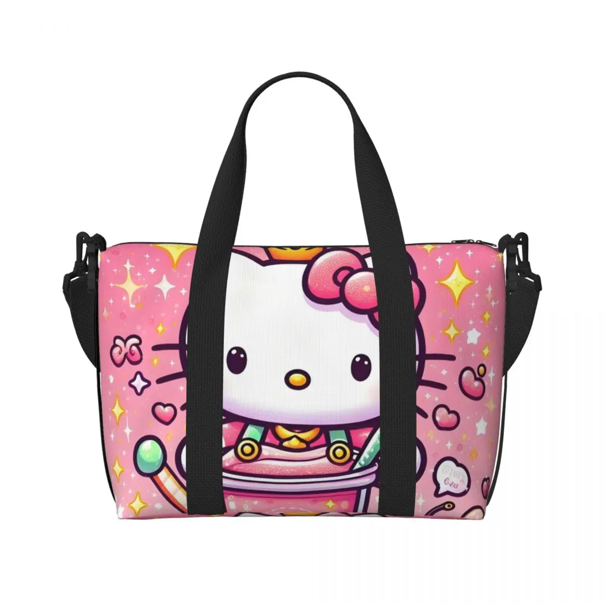 

Custom Japan Hello Kitty Cartoon Tote Bag Women Large Capacity Cute Anime Cat Gym Beach Shoulder Travel Bag
