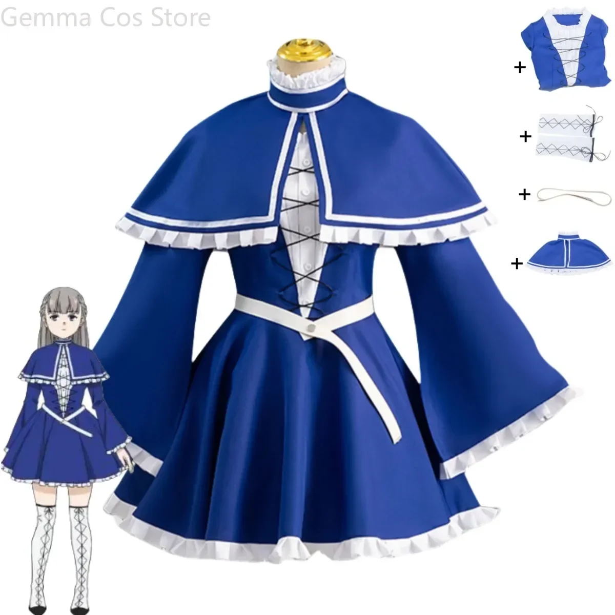 Disfraz de Cosplay de Anime Frieren At The Funeral Lawine Frieren - Nach Dem Ende Der Reise, vestido azul, capa, traje Kawaii para mujer