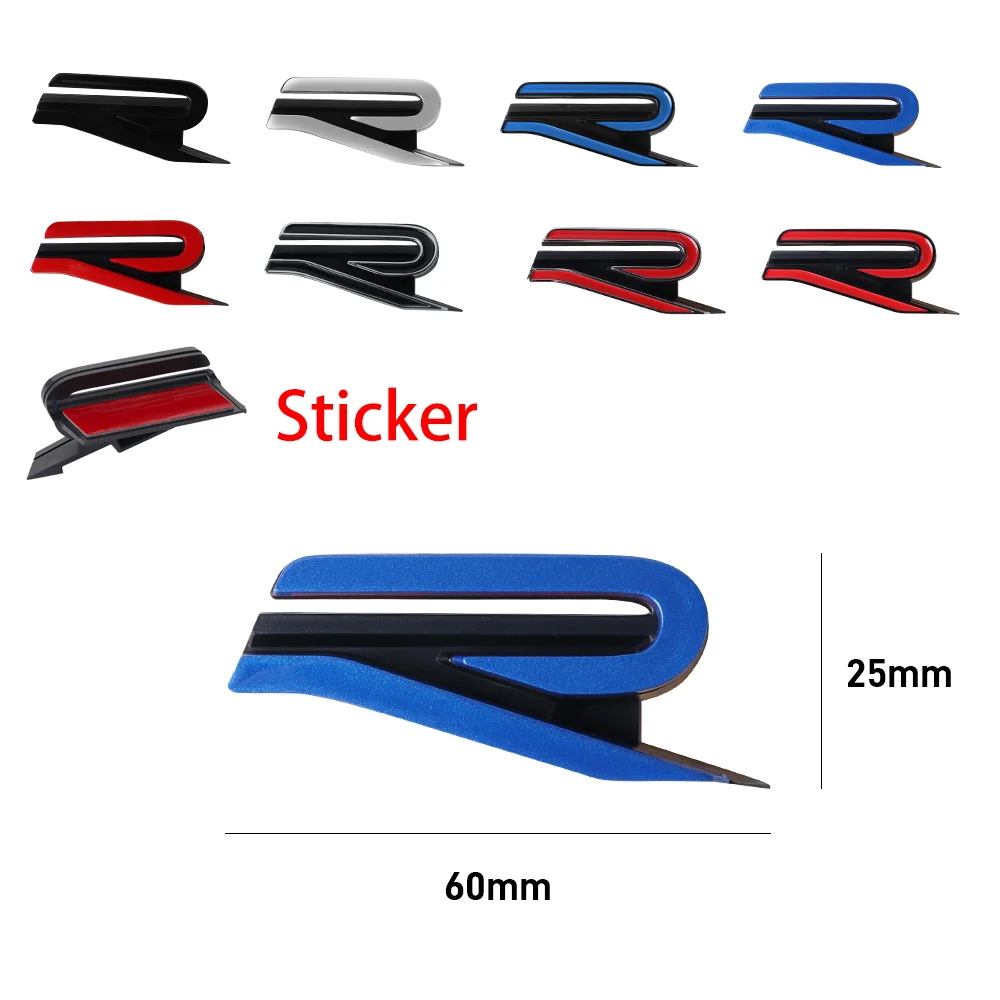 1pc 3D R Logo Car Front Grille Emblem Sticker/Buckle for VW R Polo Passat B5 B7 Golf 3 4 5 Jetta Touareg Bora Auto Accessories