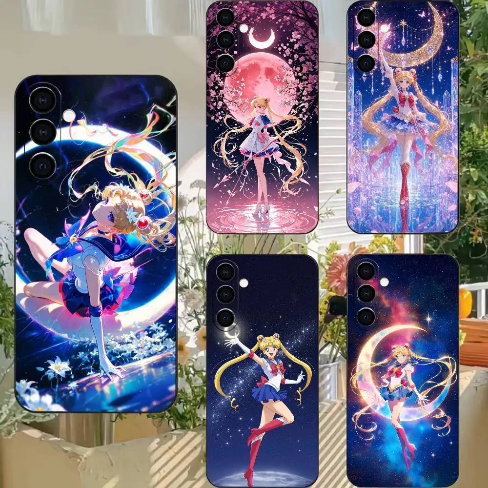 M-Sailor moon Moonlight Girls Phone Case For Samsung A72,A71,A72,A70,A53,A52,A51, Black Soft Cover TPU