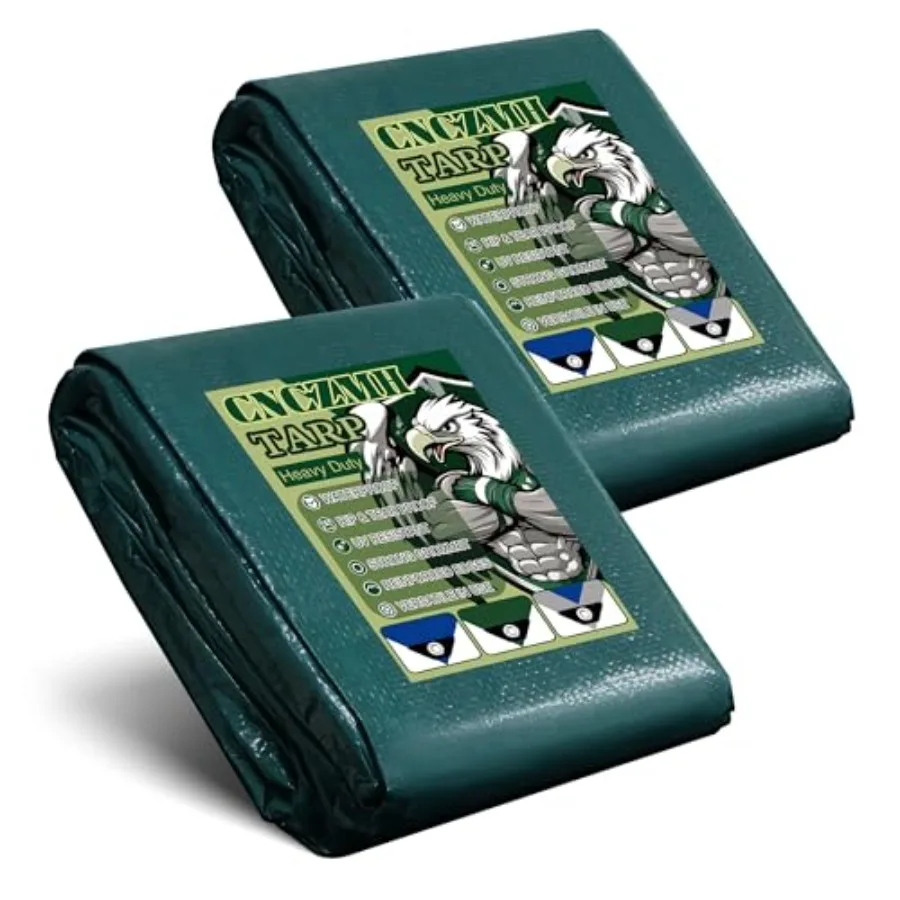 

Tarp Waterproof 2.8x5 Feet 2 Pack, 8 Mil Thick Finished Size Poly Tarpaulin Outdoor, Metal Grommets, Reinforced Edges, Multipur