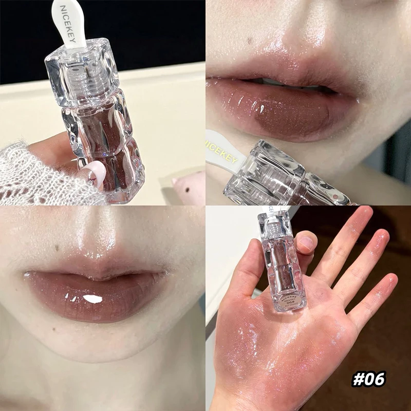 NICEKEY Watery Mirror Lip Gloss Moisturizing Easy Wearing Water Glass Lip Glaze Hydrating Crystal Jelly Lip Tint Cosmetics