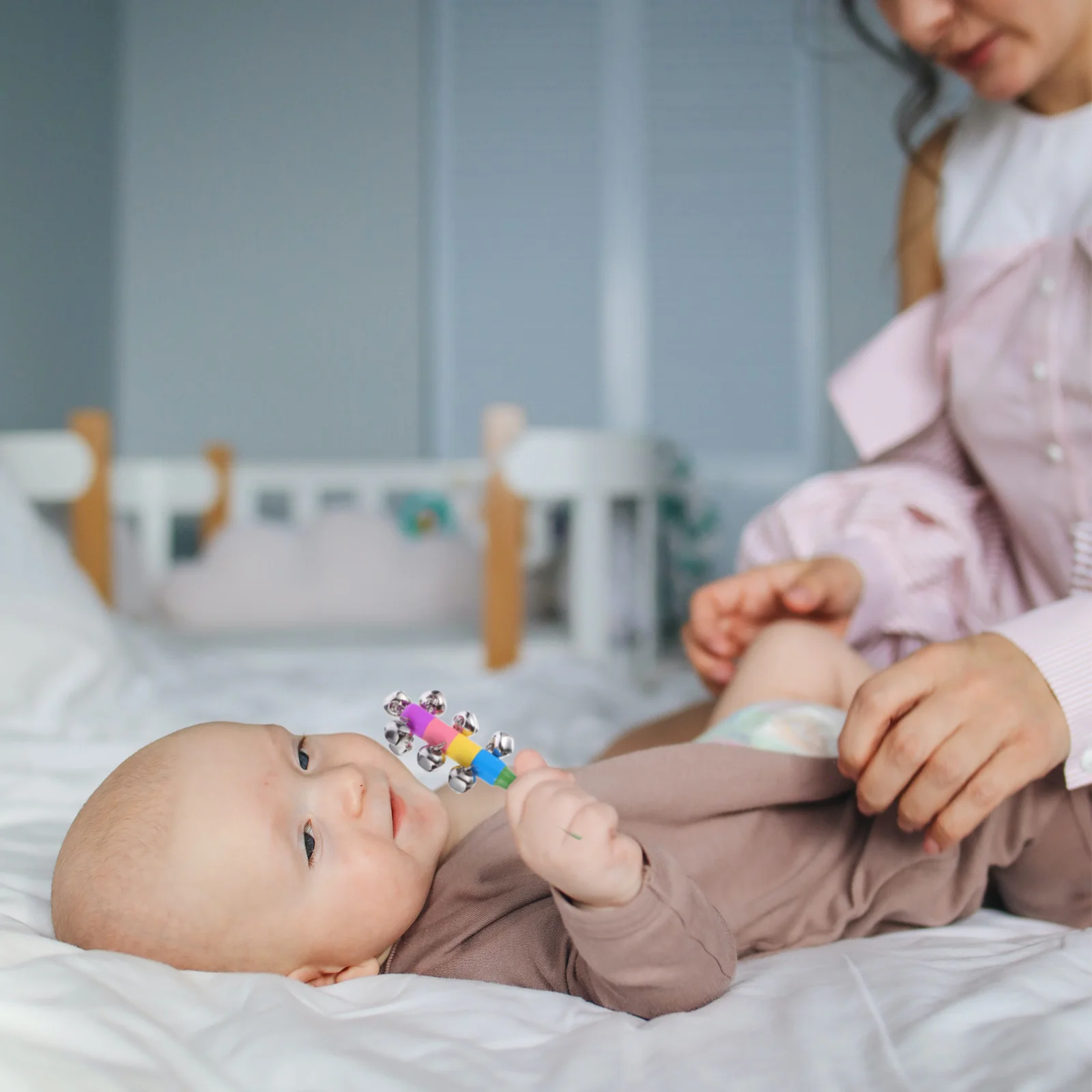 3 uds. De juguetes de mano para niños y bebés, rompecabezas infantil, palos de madera, sonajeros de hierro para timbre de mano, agarre para niños pequeños