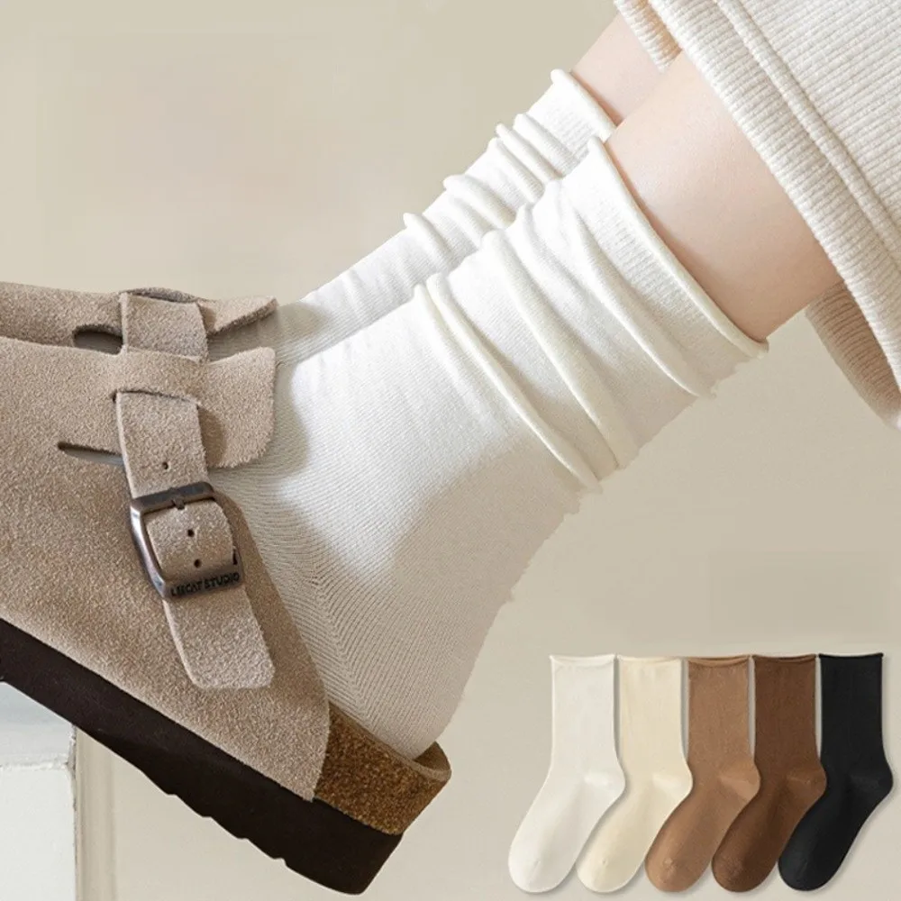 No Bone Mid Tube Socks Seamless Solid Color Mid Calf Socks Soft Breathable Versatile Casual Roll Top Slouch Socks Daily Use