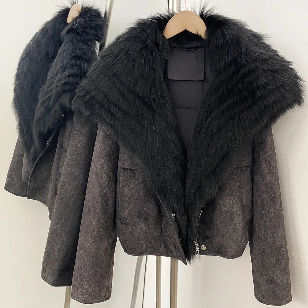 Woman Thick Down Jacket Zipper Closer Real Fur Collar Coat Warm Down Coat Old Money Style Elegant Winter for Evening Party Wear
