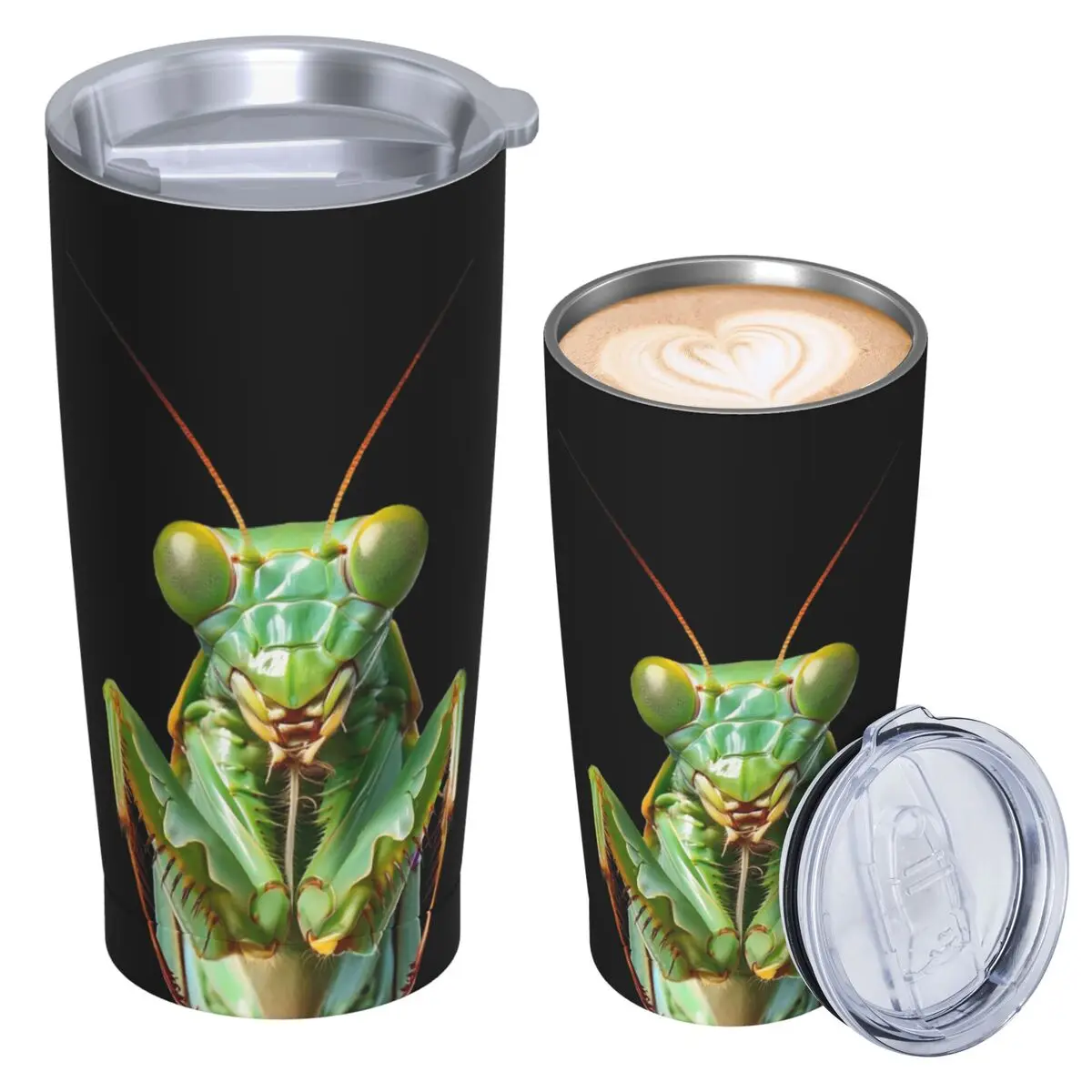 Green Praying Mantis, Eerie Insect Art Stainless Steel Tumbler Vacuum Insulated Mugs Thermal Cold Cups Straws With Lid 20oz