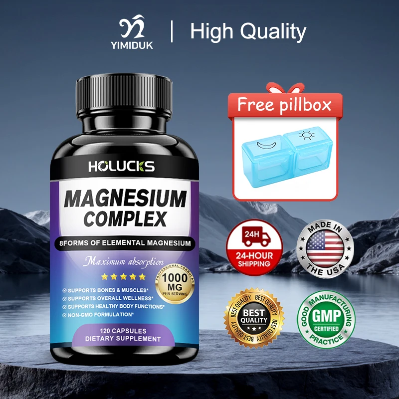 

HOLUCKS 8-in-1 Magnesium Complex Capsules, Support Heart Function, Bone Health, Emotional Balance and Sleep Improvement Daily