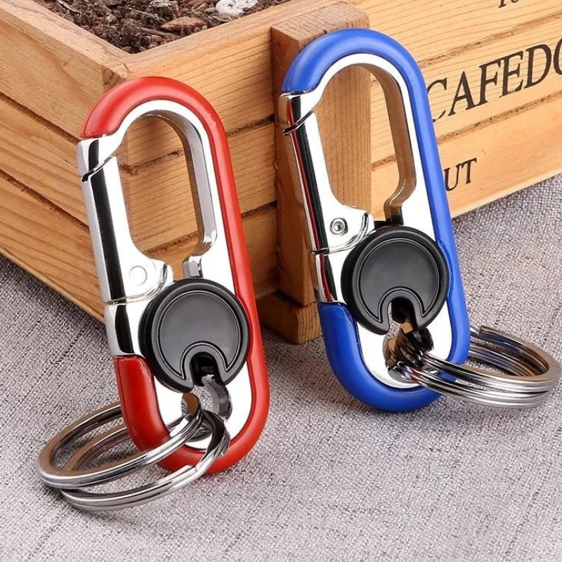 Men's Rotatable Lock Buckle Car Keychain Metal Waist Hanging Business Exquisite Key Chain Double Ring Pendant Gift Keyring