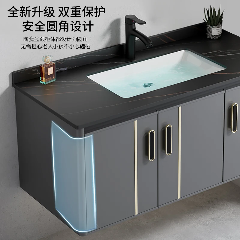 

Simple space aluminum alloy bathroom cabinet combination ceramic integrated hand washbasin small apartment washbasin