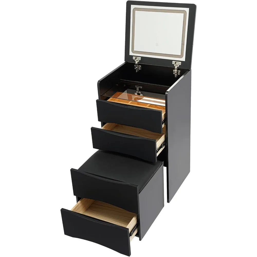 

Compact dressing table, small dressing table with flip mirror light and hidden chair, mini dressing table with storage space