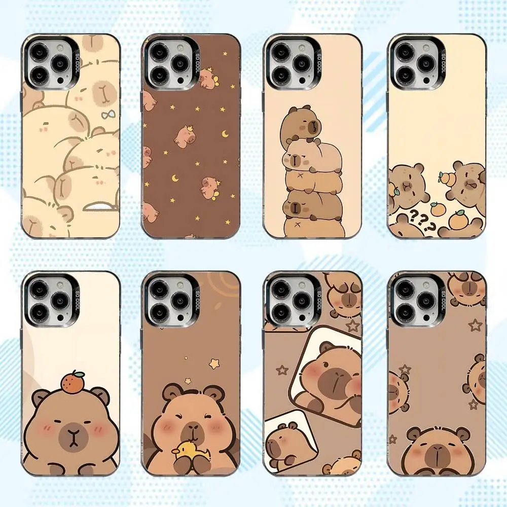 

Cartoon C-Capybara Cute Phone Case For iPhone 16,15,14,13,12,11,Mini,Pro,SE,MAX White Matte Shockproof Cover