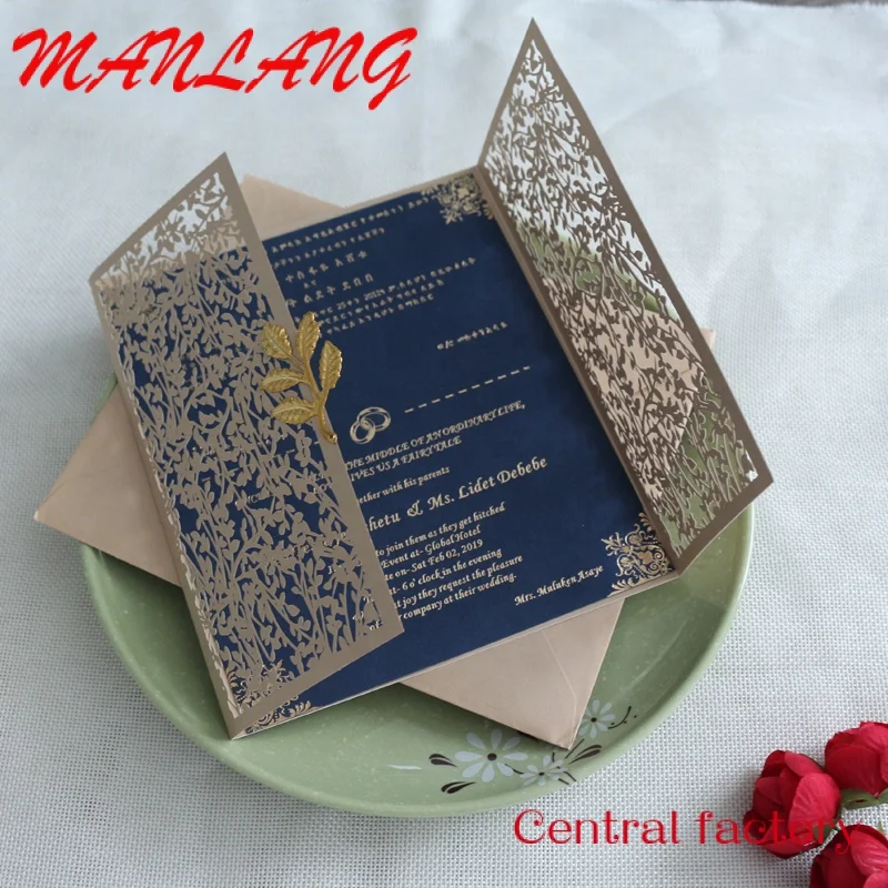 Custom  Cheap Invitation Cards Custom Print Luxury Laser Cut Wedding Invitations with Envelope