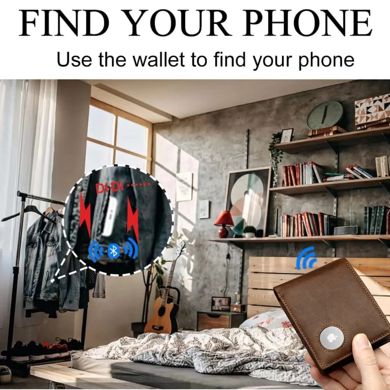 Short RFID Airtag Wallet For Men Mens Wallet Leather Genuine Trifold Wallets For Men With ID Window And Credit Card Holder