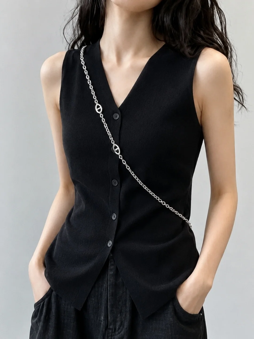 

Elegant Pure Color V-Neck Sleeveless Vest Slim Fit Summer Fashion Soft Beautiful Shirt Stylish Small Backless Top for Women