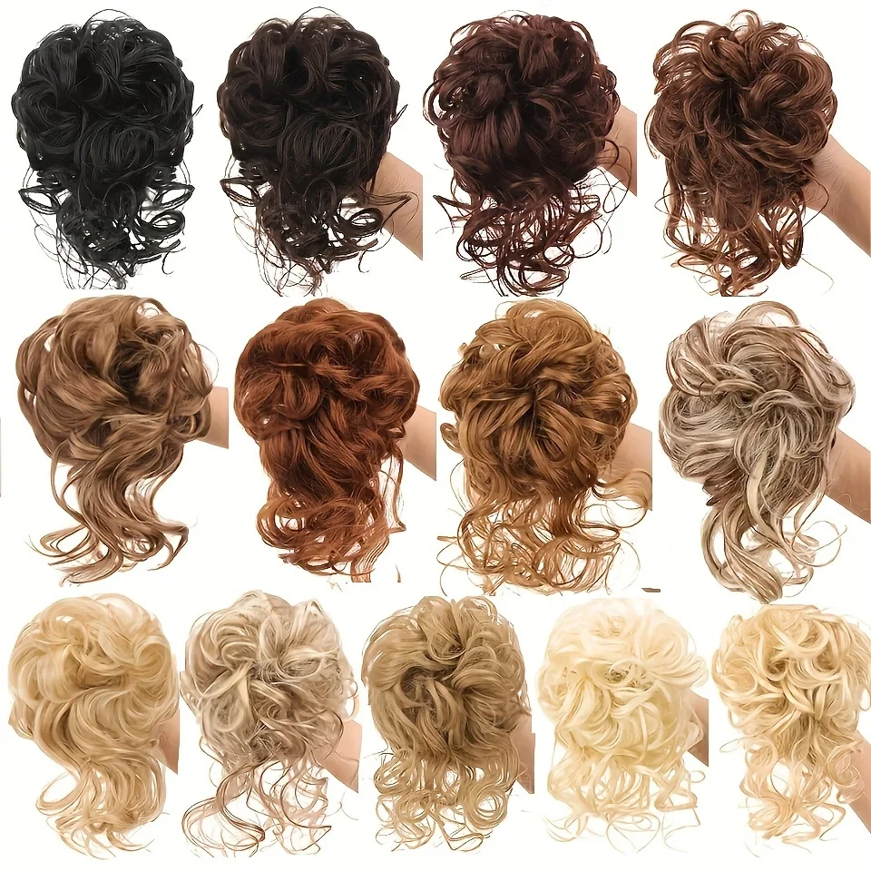 LM Synthetic Hair Bun Bands Blonde Black Messy Curly Chignon Donut Updo Scrunchies Fake Hair Pieces For Women Hair Extensions