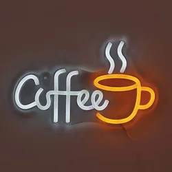 Coffee With Cup LED Neon Art Sign Light For Party Room Pub Club Milk Tea Coffee Shop Wall Decoration Gifts Dimmable Neon Signs