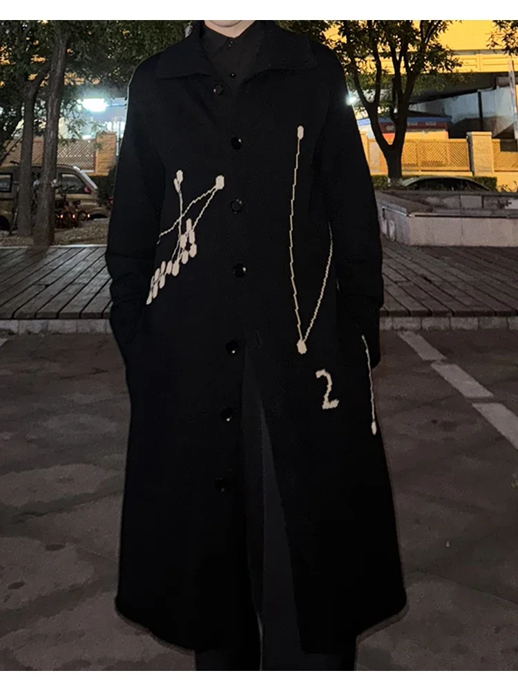 FANTASTION 音符プリント ウールブレンド カーディガン オーバーサイズ ミッドレングス コートガン ハイネック ユニセックス セーター 秋冬用