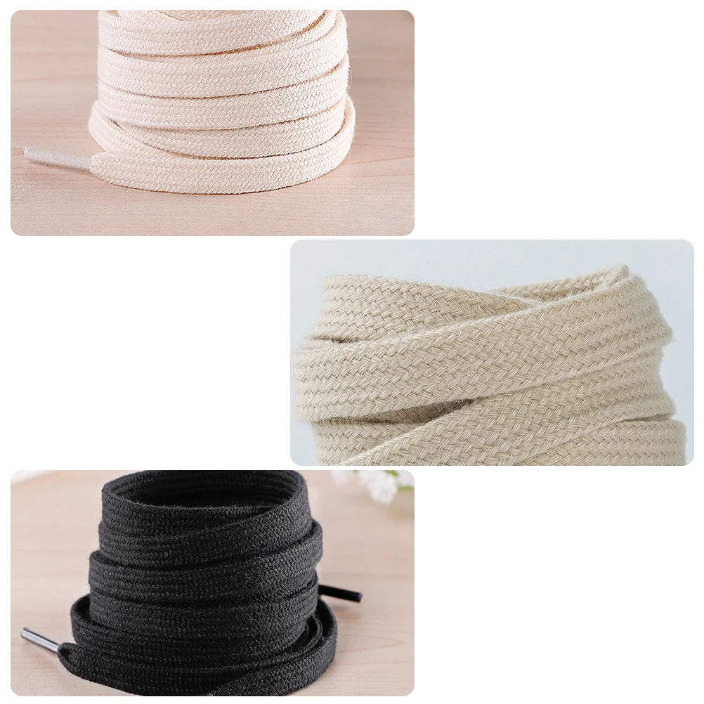 

3 Pairs 100cm Pure Cotton Shoelaces Simple Flat Shoelaces Canvas Shoe Tie Lace for Sneaker Canvas Shoes Use (White+Black+Beige)