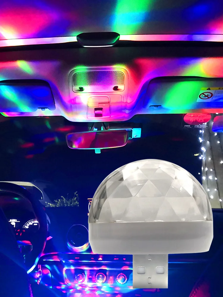 Carro usb luz ambiente dj rgb mini colorido música som led apple interface usb festa de férias
