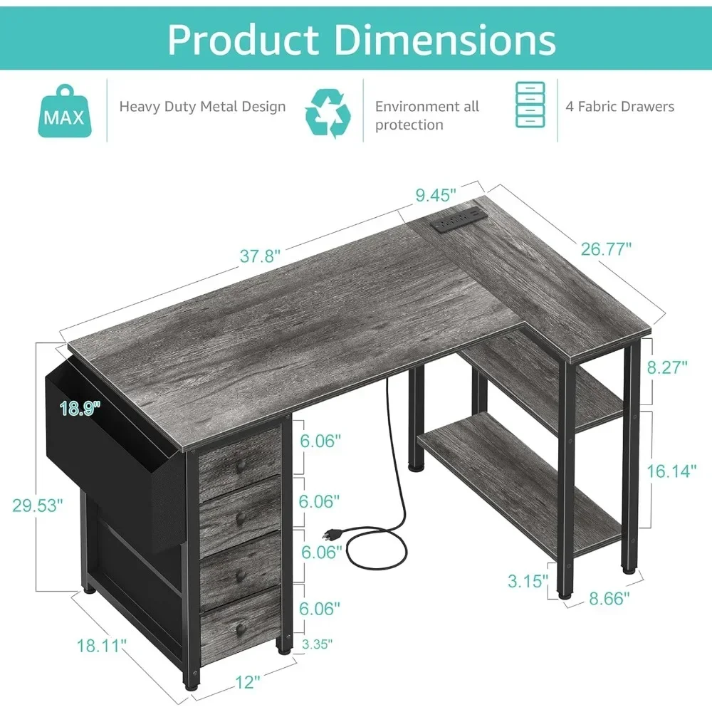 

[Hot Sale, Limited Time Offer!]"compact l-shaped desk with drawers and storage for home office or bedroom"