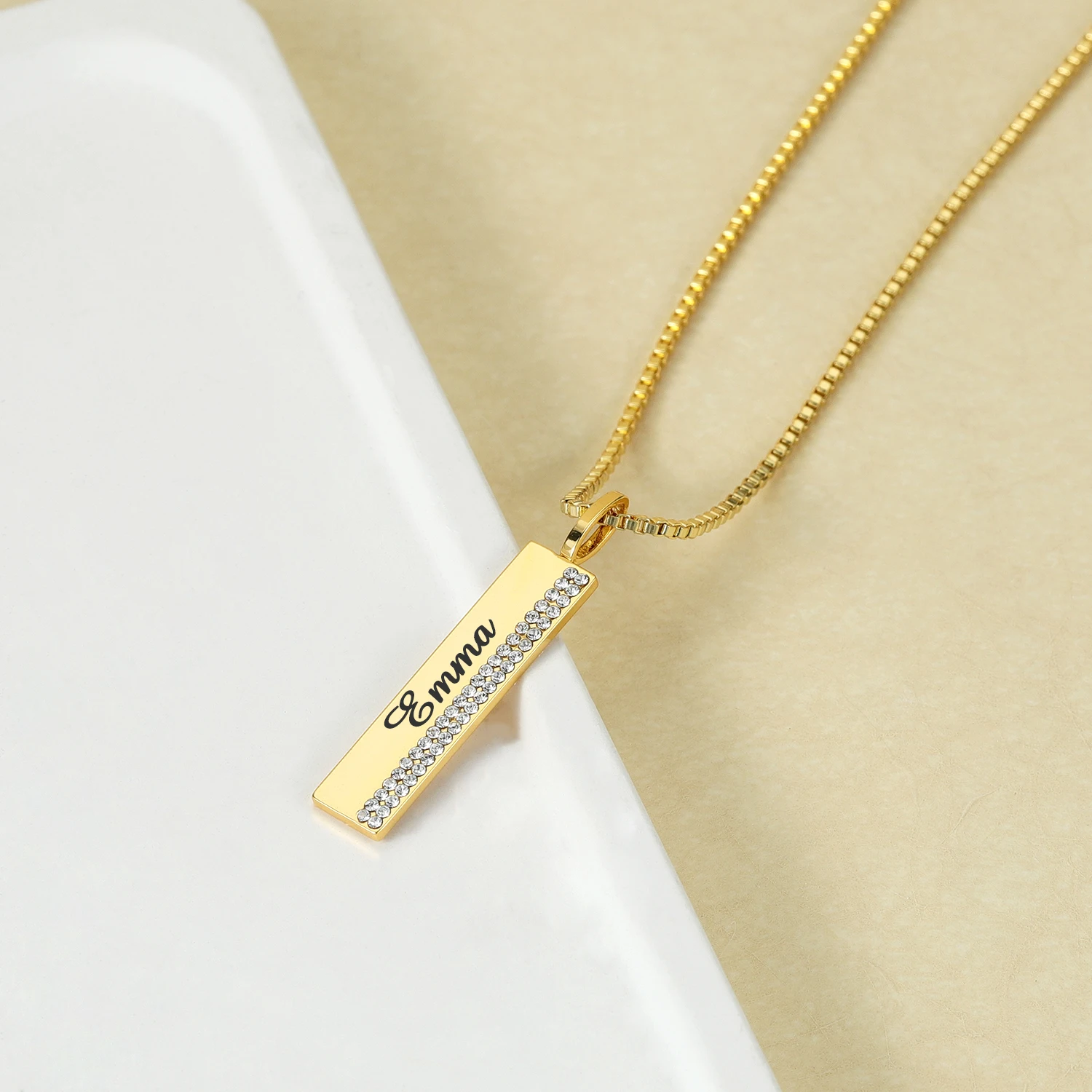 

18k gold plated Vertical Bar Pendant Necklace with Crystal Stones Charm Delicate Best Birthday Gift for Women Gifts for Her