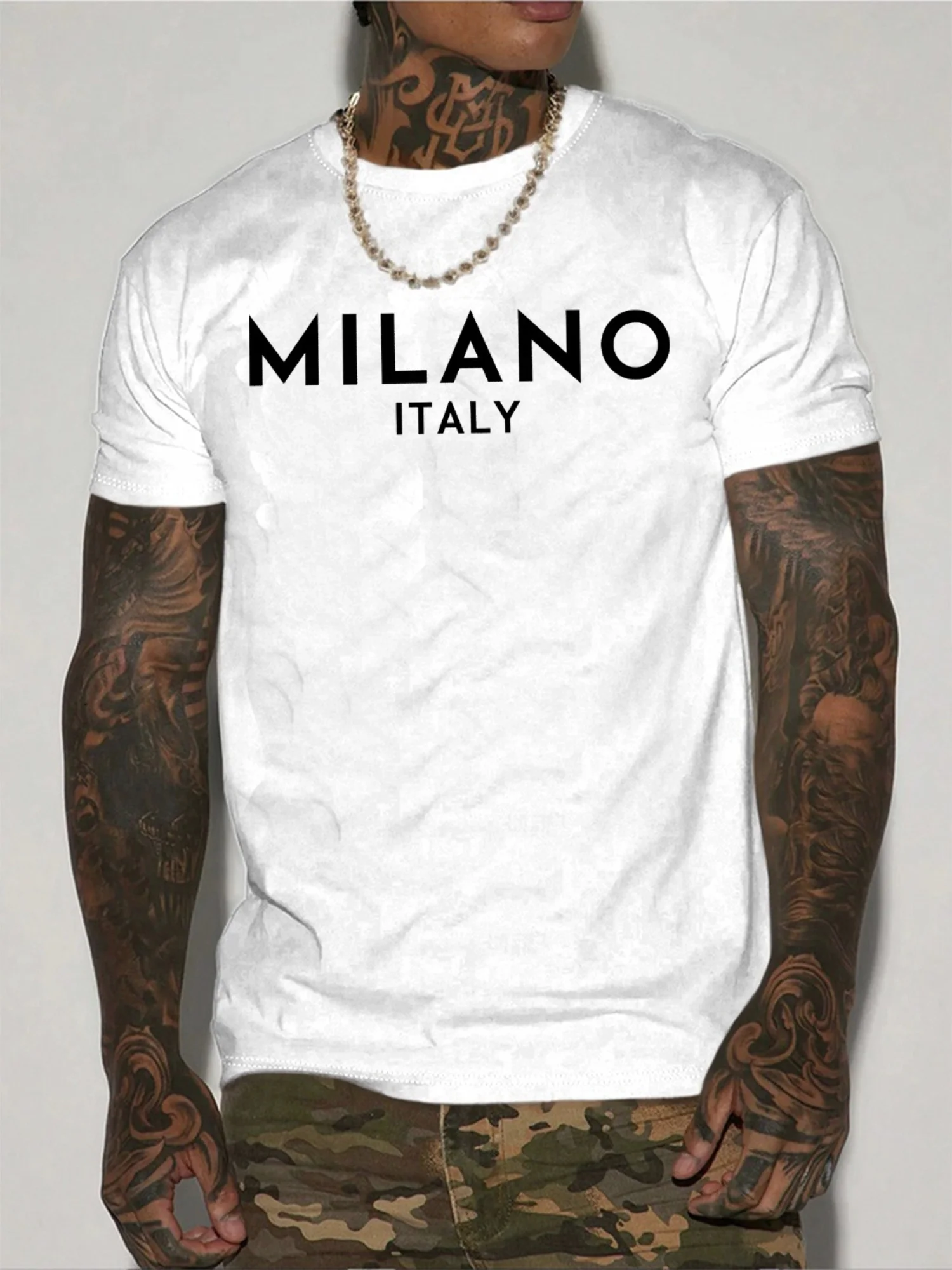 T-shirt voor heren 100% katoen zomer Milano Italië print casual slim fit ronde hals korte mouwen T-shirt top