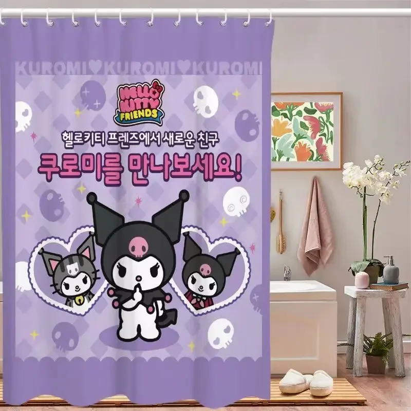 Anime Kawaii Sanrios Kuromi Cartoon Shower Curtains Waterproof Polyester Bathroom Curtain with Hooks Gift