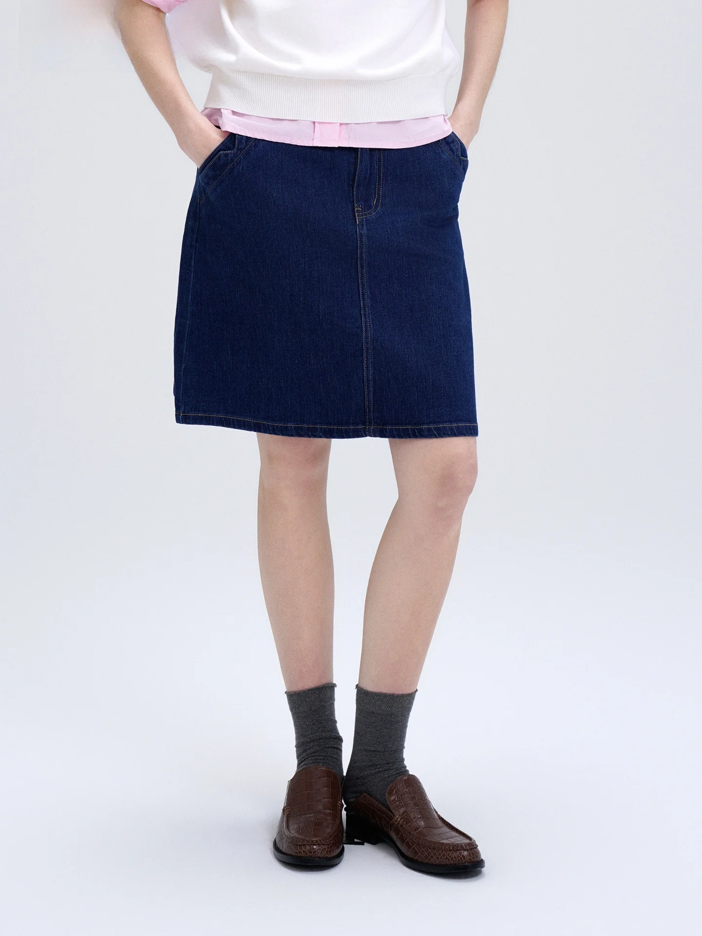 

High Waist A-Line Denim Skirt Thin Summer Sle Versatile for Dating Commuting Cotton Blend Elastic Fiber Material
