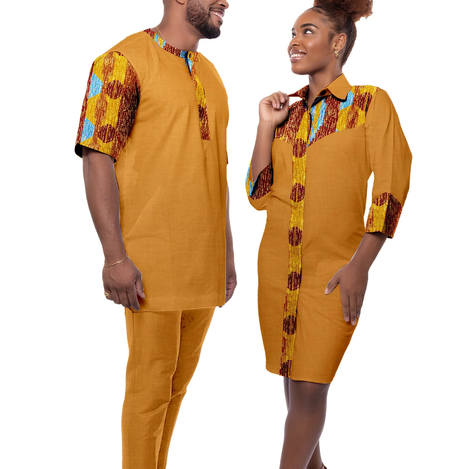 

African Attire for Couple Women's Dashiki Tops or Men Outfits Top and Pants Kente Print Clothes Ankara Attire