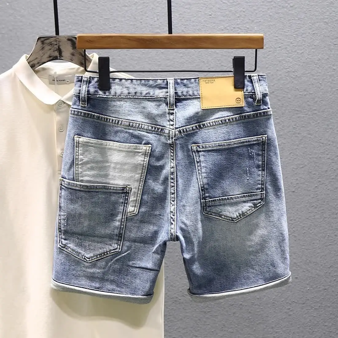 Luxury Clothing 2025 New Men's Patchwork Summer Trendy Brand Loose Straight Casual Denim Versatile Pocket Shorts Jeans Hombre