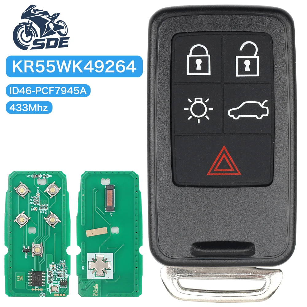 

Сменный смарт-ключ SDE, автомобильный ключ, 434 МГц, чип ID46 для Volvo XC60 S60 S60L V40 V60 S80 XC70 KR55WK49264, брелок с 5 кнопками