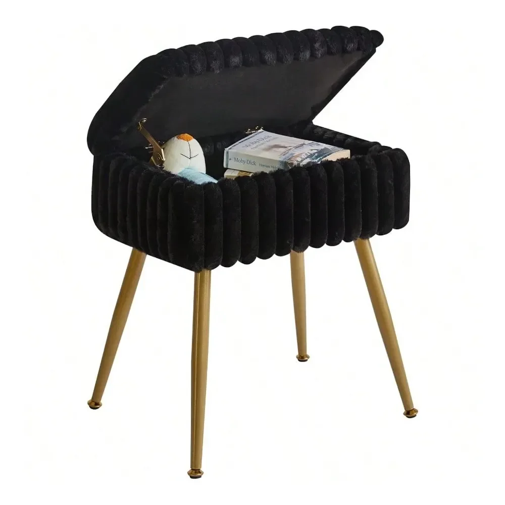 

Stool With Storage Faux Fur Vanity Chair Footrest Ottoman Multifunctional Makeup Vanity Chair For Bedroom Black YDMS151B