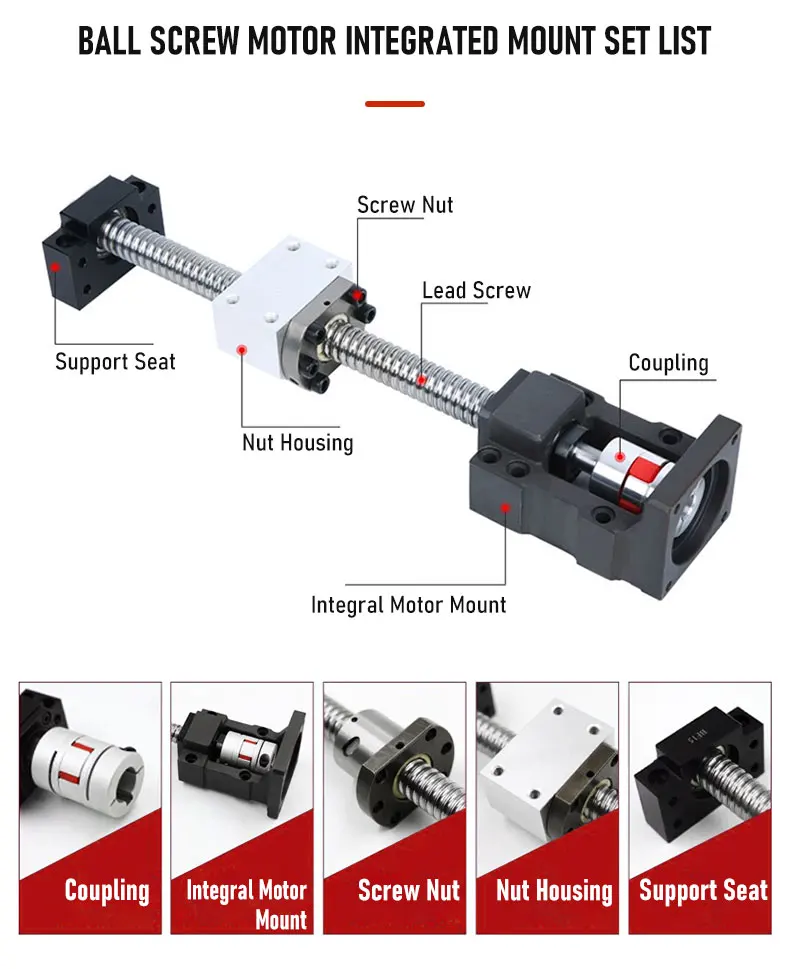 Kugelumlaufspindel Serie SFU2504/2505/2510 L = 1200–2550 mm + HM20-80/86 Gusseisen C7/C5 für Nema32/34 + Pflaumenkupplung XB40 * 65 + BF20 + DSG25H – Detail 3