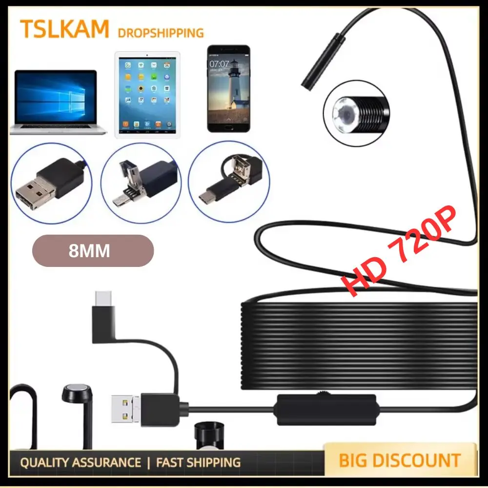 8MM Mini Endoscope Camera  3in1Endoscopic Inspection Camera For Phone Mobile Smartphone Car Endoscope