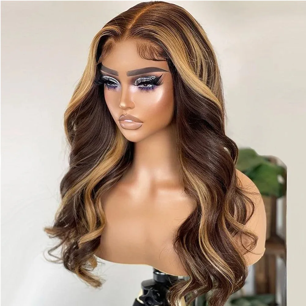 100% Human Hair P4/27 Highlight Body Wave Wigs Human Hair Ombre Pre Plucked 13x4 13x6 Lace Front Human Hair Wigs For Women 180%