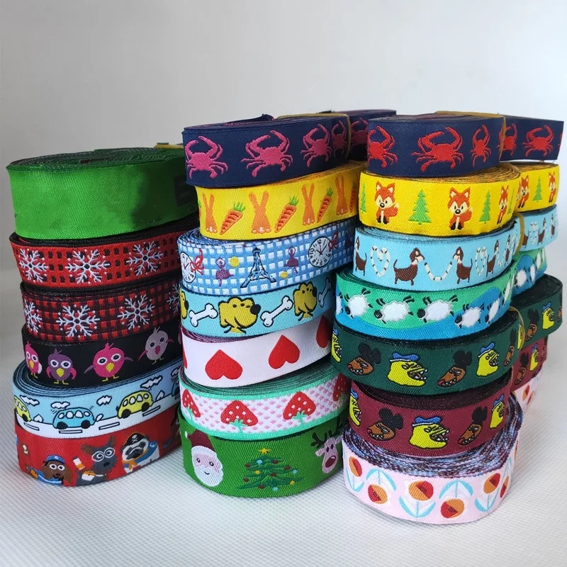 20 Different Color Christmas Love Crab Wholesale 5/8 '(16 mmx5yards) Polyester Woven Jacquard Ribbon with Agility for Dog Collar