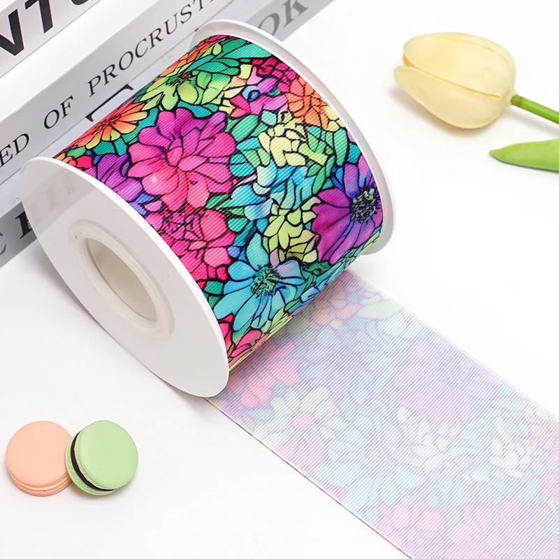 DIY Cartoon Plant Flower Printed Grosgrain Ribbon For Craft Supplies Sewing Accessories 5 Yards. 86373