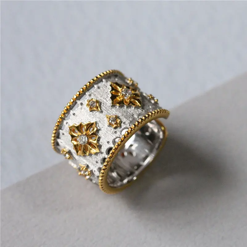 New Vintage Court Style Wide Love Open Rings For Women Wedding Party Engagement Full Zircon Carving Finger Rings Jewelry Gifts