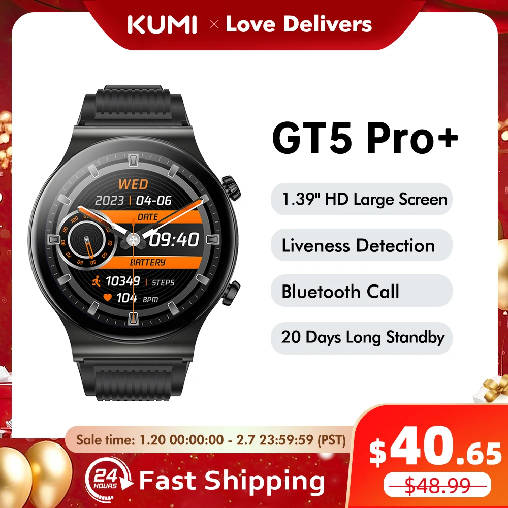 KUMI GT5 Pro+ Smart Watch 1.39 Inch HD Screen 270+ Exquisite Dial 20 Days Long Standby Bluetooth Call IP68