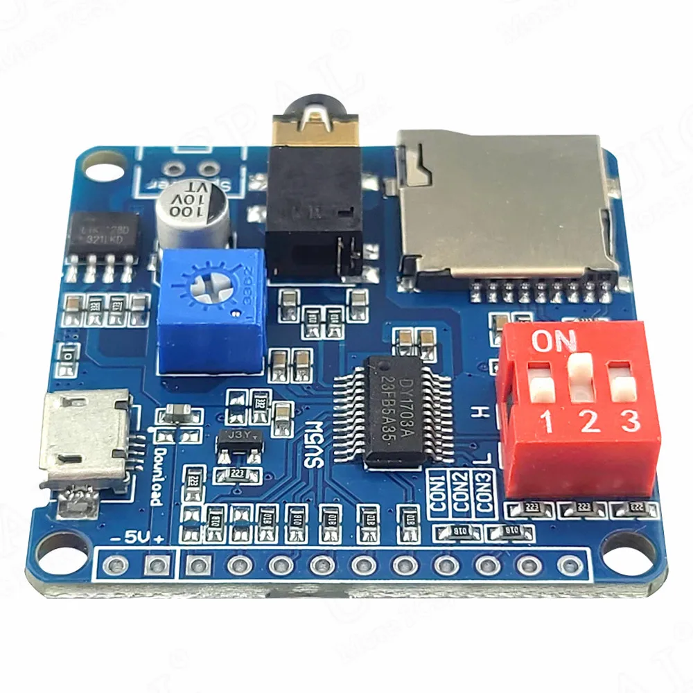 Voice Sound Module for Arduino MP3 Player Module UART I/O Trigger Class D Amplifier Board 5W 8M Storage SD/TF Card DY1703A