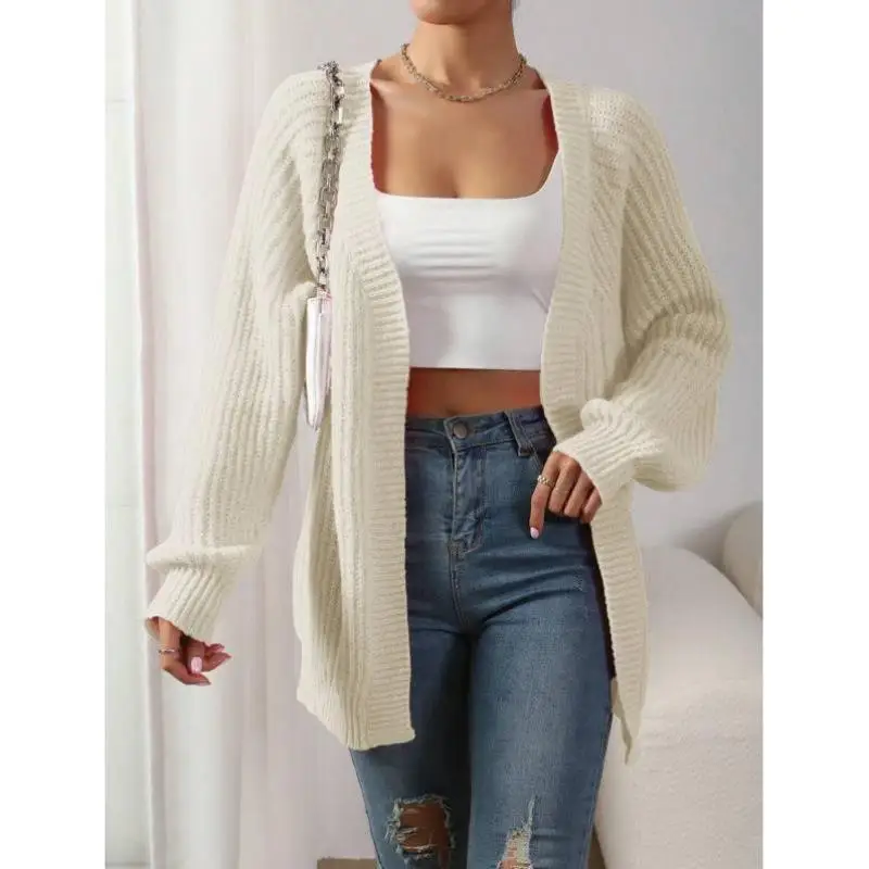 

Long Sve Knitted Cardigan Lantern irt Open Front Knit Top for Women Ci Walk Coolmax Fiber Ne Deformable