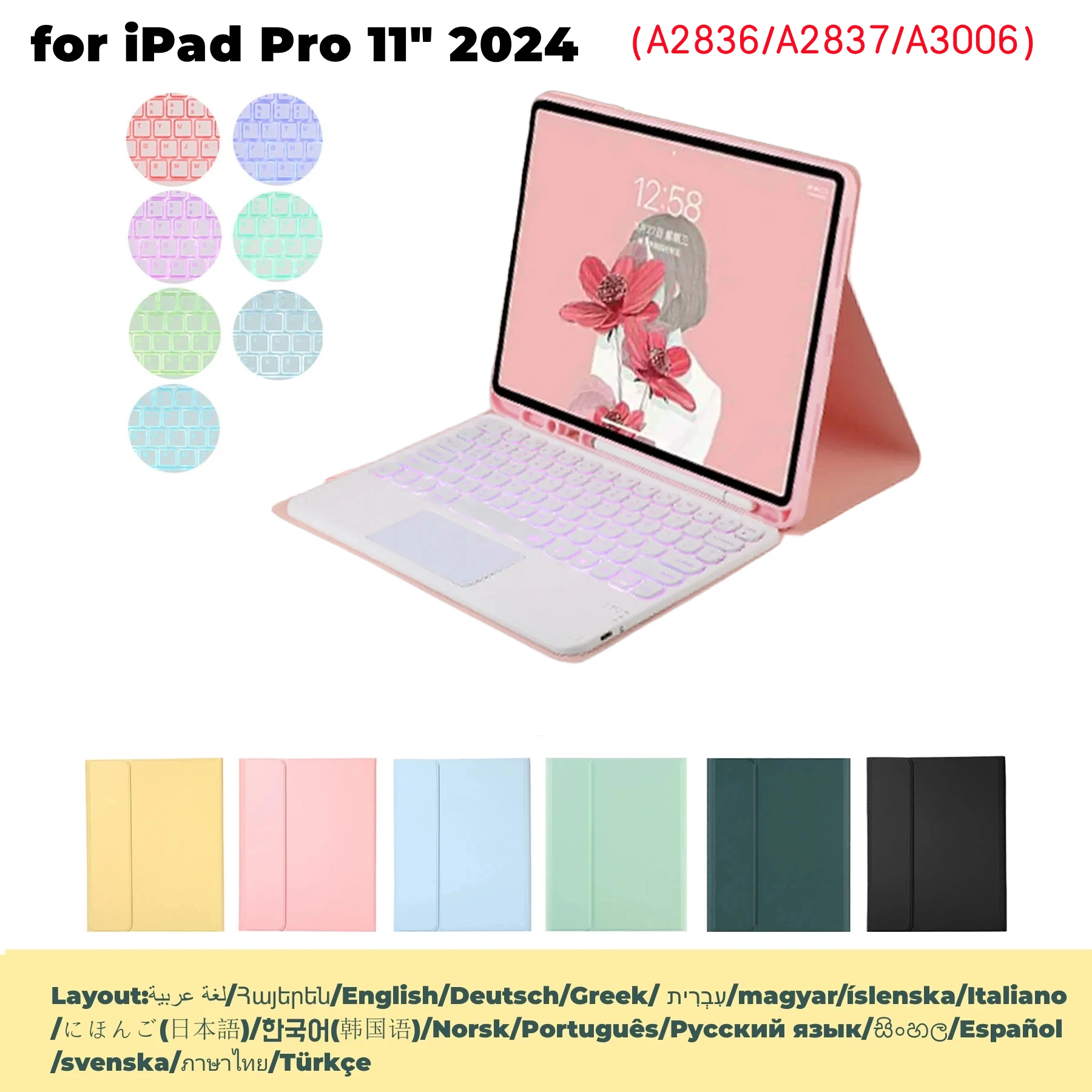 

For iPad Pro 11" 2024 Backlit Keyboard Case Bluetooth Wireless Mouse Cover Touchpad RGB Keyboard Kit Funda Stand