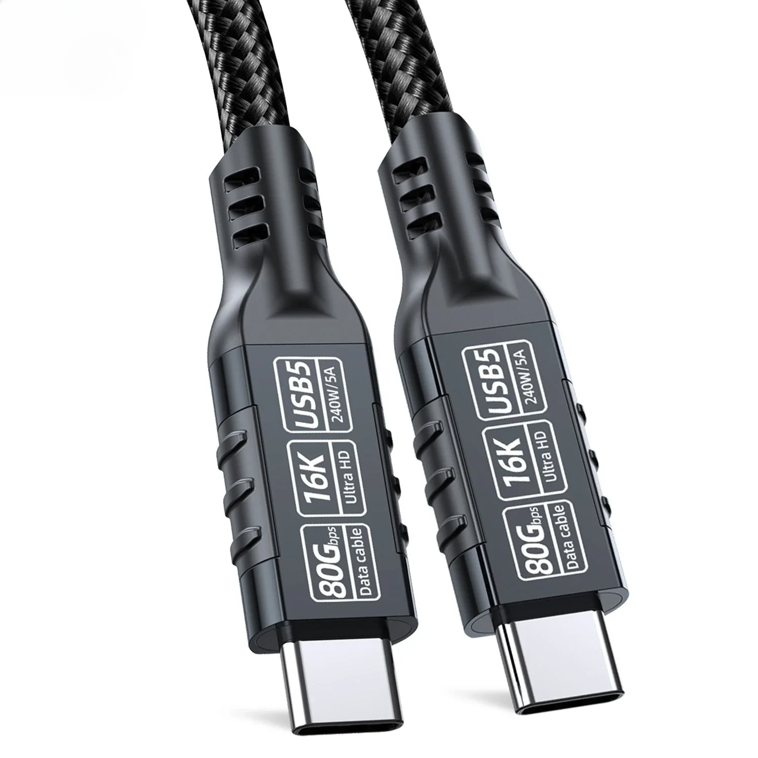 كابل من النوع C فائق الدقة 8K 16K USB 5 80Gbps USB4 40G PD240W لكابل شحن سريع Thunderbolt5/4/3 USB C إلى C شاشة النسخ المتطابق