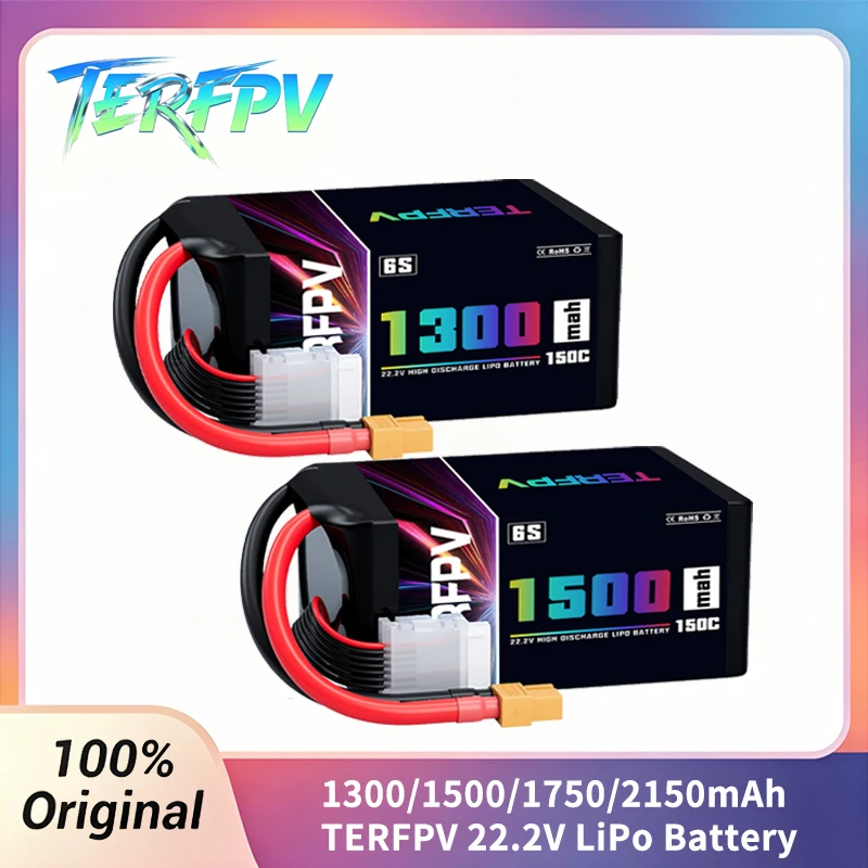 TERFPV 6S 22.2V Lipo Battery 1300/1500/1750/2150mAh 150C With XT60 Plug for RC FPV Drone Quadcopter Helicopter Airplane