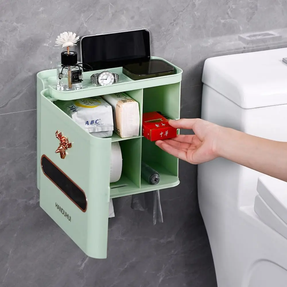 With Compartments Toilet Paper Holder Wall Mounted Waterproof Tissue Storage Box Punch-free Plastic Bathroom Storage Rack
