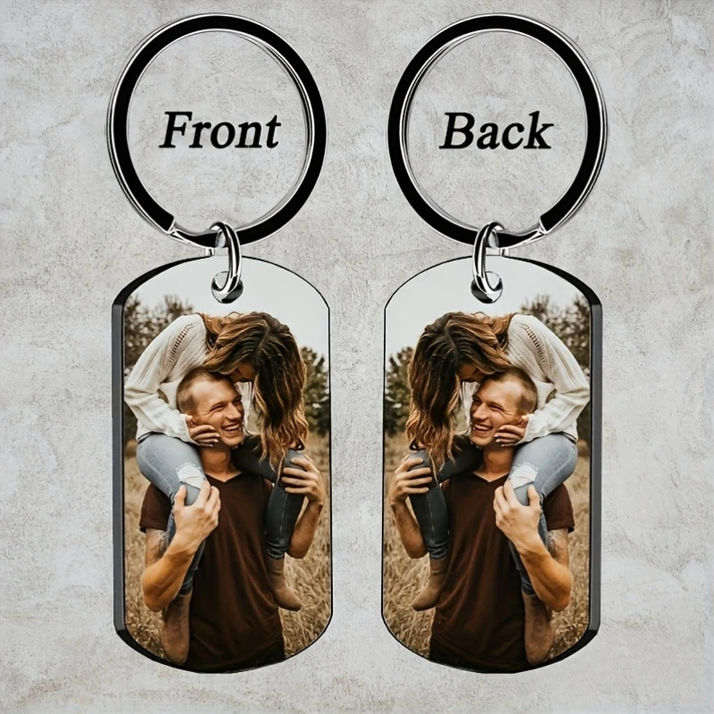 NEW Custom Photo Sketch Dog Tag Keychain Personalized Engraved Portrait Keyring Custom Keepsake Memorial Gift