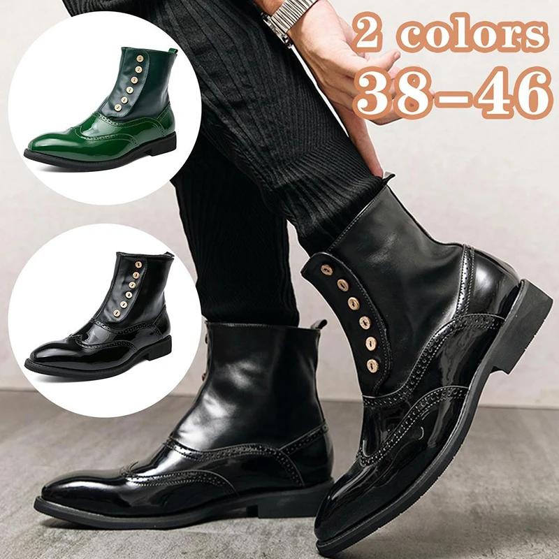 

Men's High Top Leather Shoes Button Zipper British Fashion Casual Shoes Outdoor Boots New Brogue Short Boots Trend Chelsea Boots