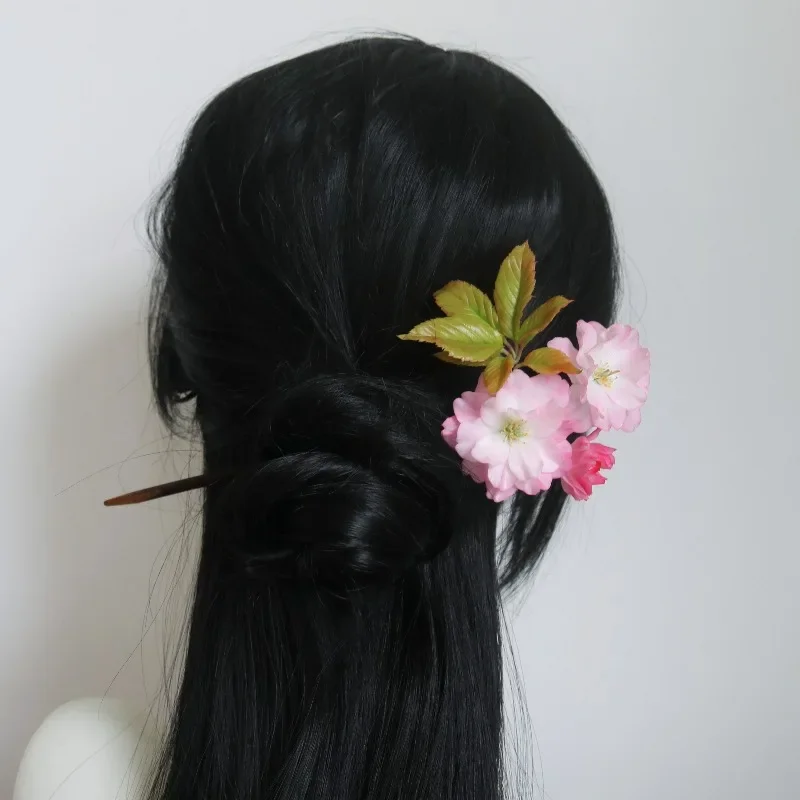 Folded branch Yazhong cherry, cold porcelain clay cherry blossom Hanfu cheongsam new Chinese brooch headdress hairpin hat flower