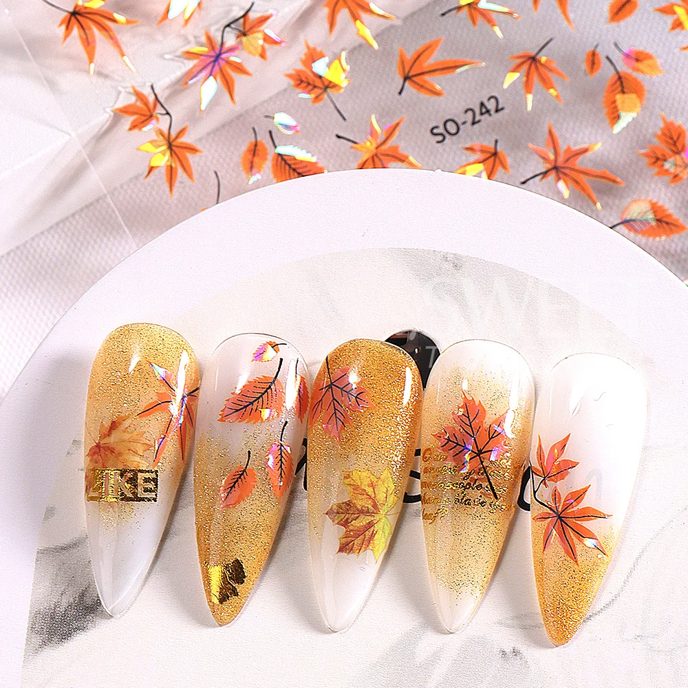 SWEET TREND-3 Stück Herbst-Nagelaufkleber, 3D-Ahornblatt, selbstklebende Nagelaufkleber zum Selbermachen, Thanksgiving Day Maniküre-Dekoration – Detail 7