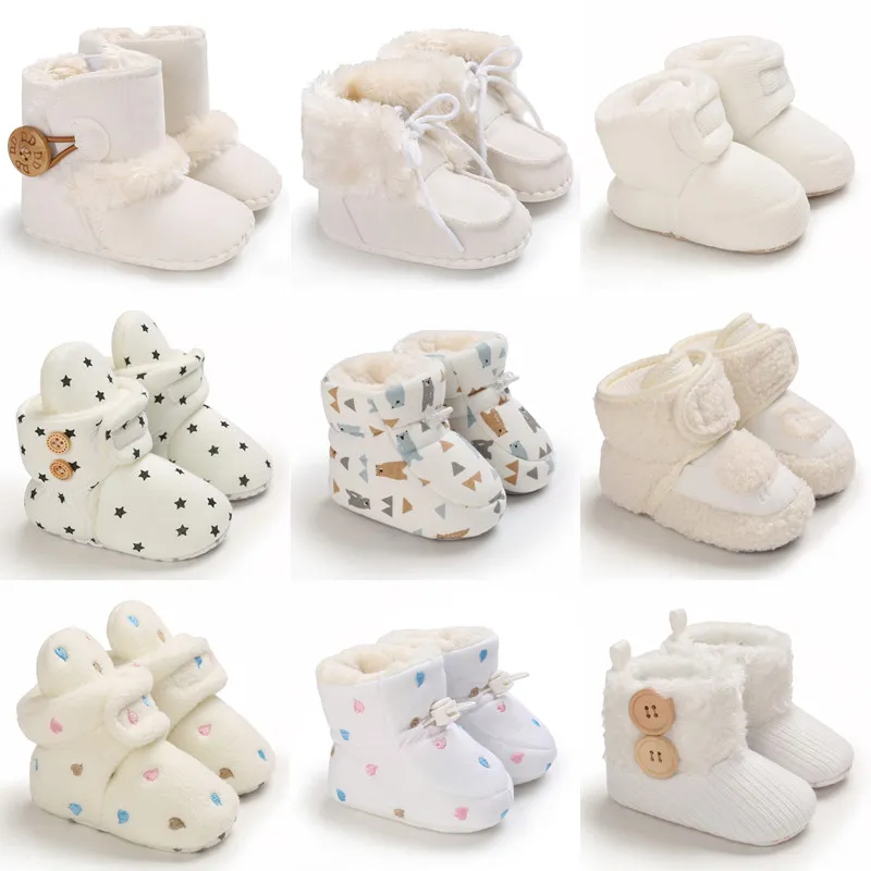 2022 Baby Autumn Winter Boots Baby Girl Boys Winter Warm Shoes Solid Fashion Toddler Fuzzy Balls First Walkers Kid Shoes 0-18M